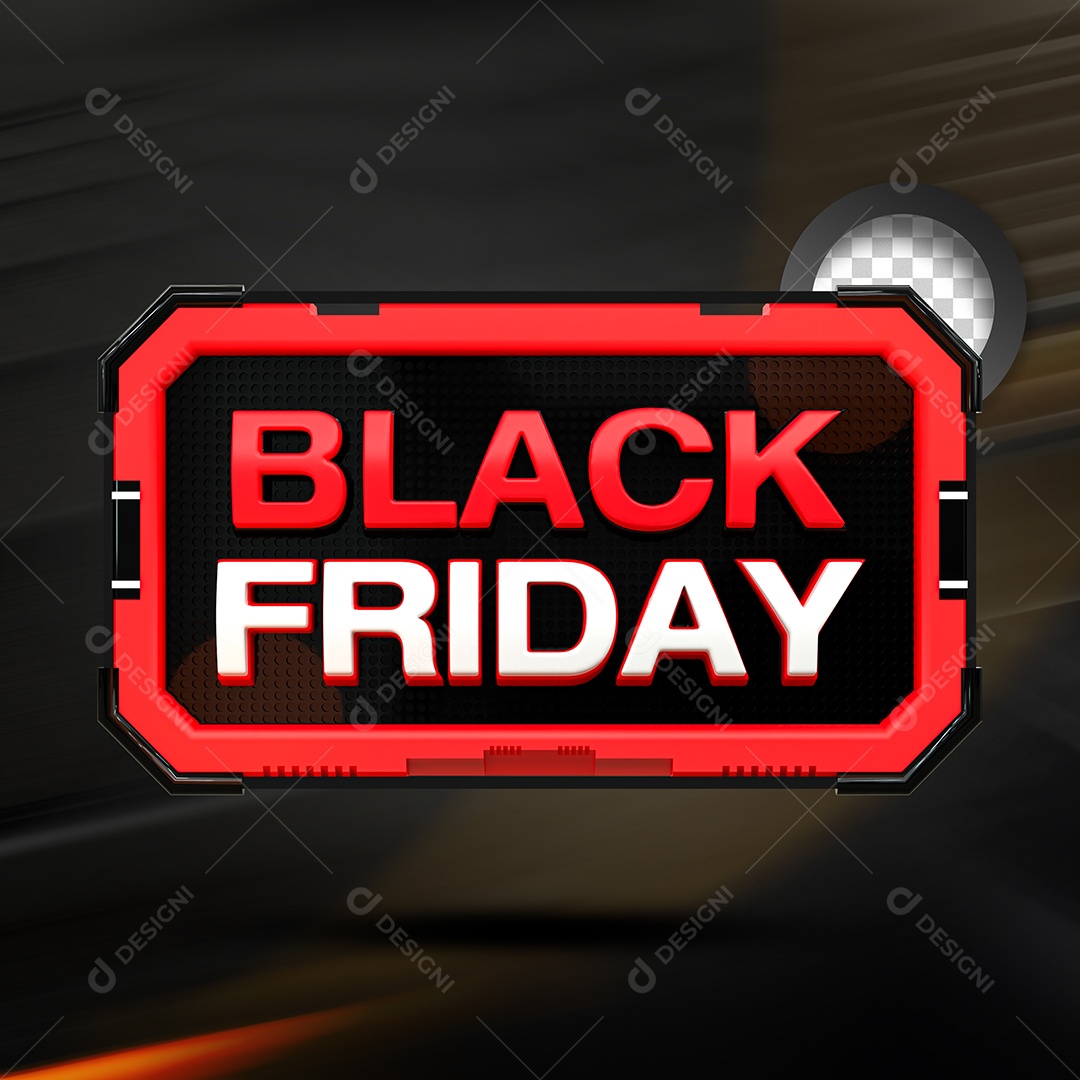 Black Friday Selo 3D Branco Vermelho para Composição PSD