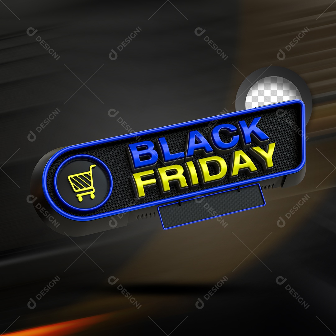 Black Friday Selo 3D Azul Dourado para Composição PSD