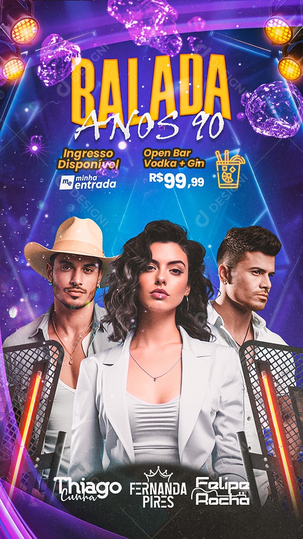 Story Flyer Balada Anos 90 Thiago Cunha Fernanda Pires Felipe Rocha Social Media PSD Editável