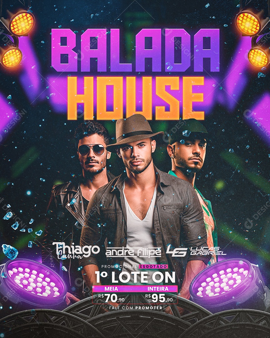 Flyer Balada House Thiago Cunha Andre Filipe Lucas Gabriel Social Media PSD Editável