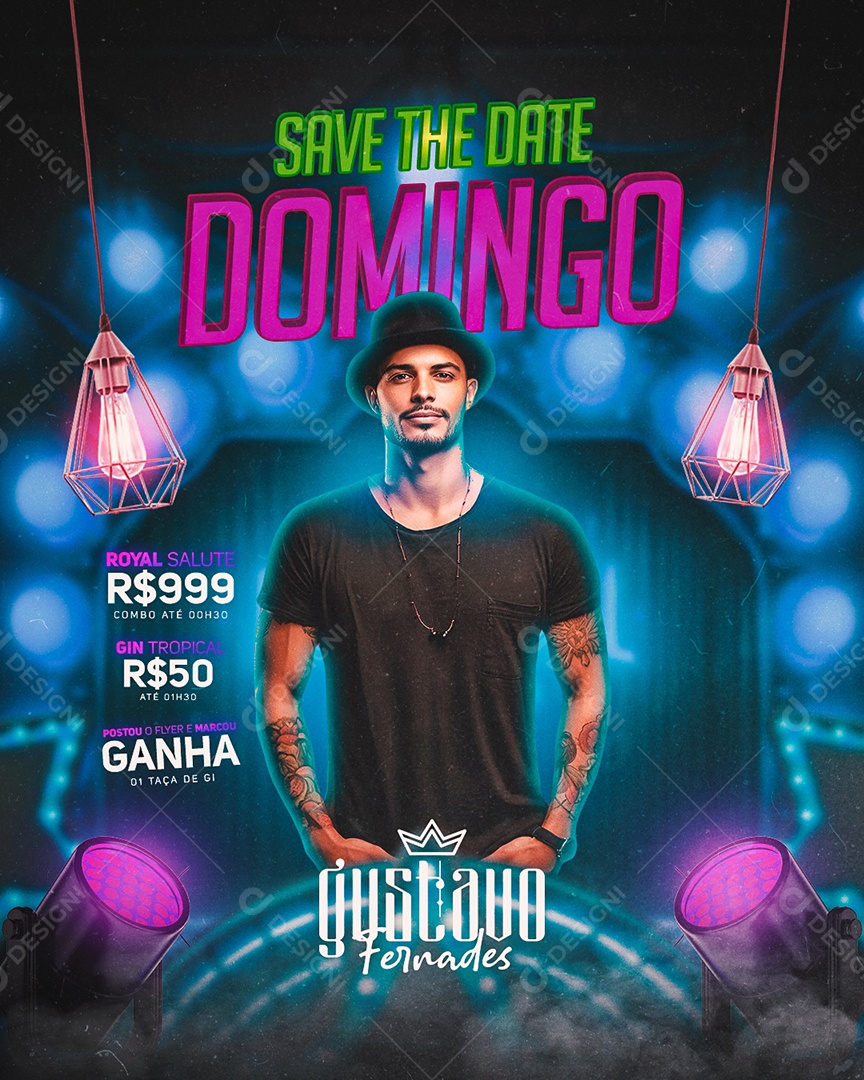 Flyer Save The Date Domingo Gustavo Fernades Social Media PSD Editável