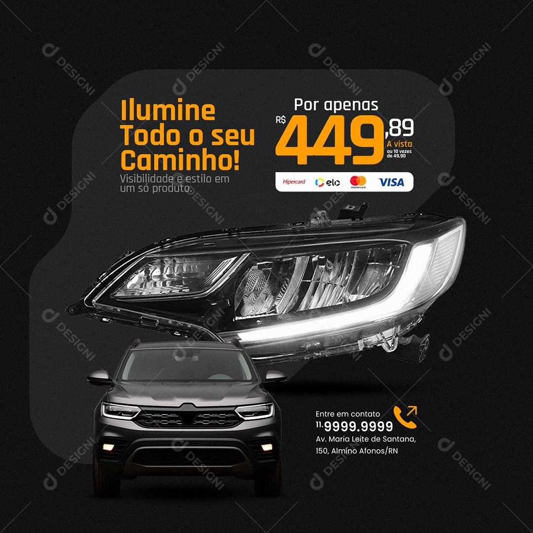 Automotivo Farol Ilumine Todo o seu Caminho Visibilidade e Estilo em um só Produto Social Media PSD Editável