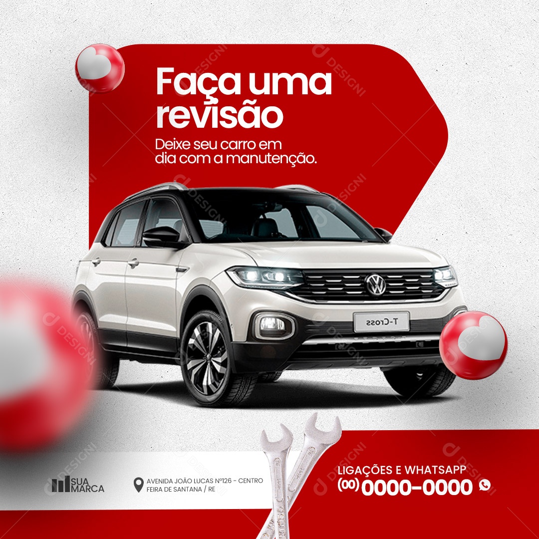 Oficina Mecânica Faça uma Revisão Deixe seu Carro em Dia com a Manutenção Social Media PSD Editável