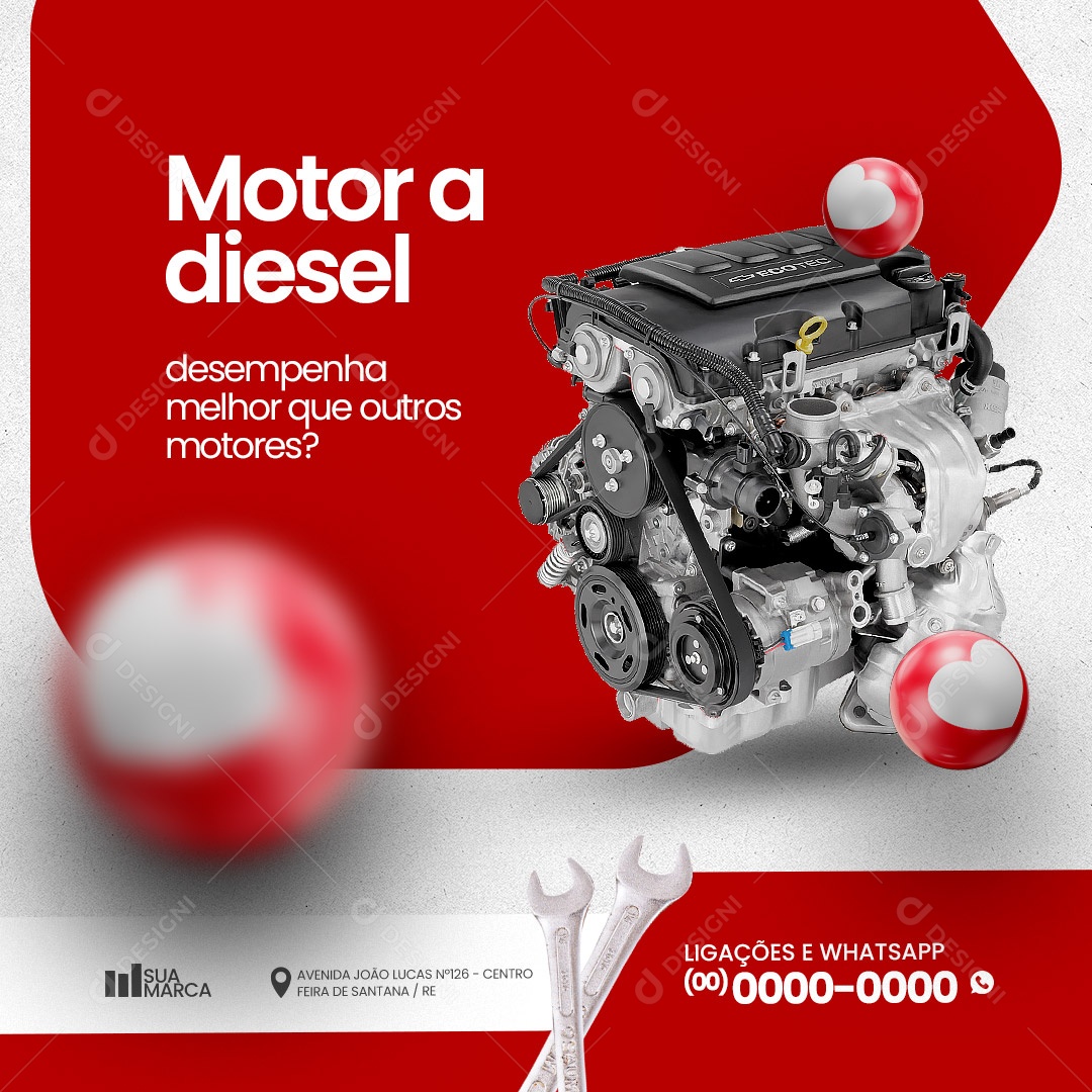 Oficina Mecânica Motor a Diesel Desempenha Melhor que Outros Motores Social Media PSD Editável
