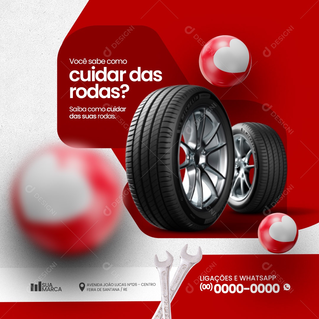 Oficina Mecânica Saiba como Cuidar das suas Rodas Social Media PSD Editável