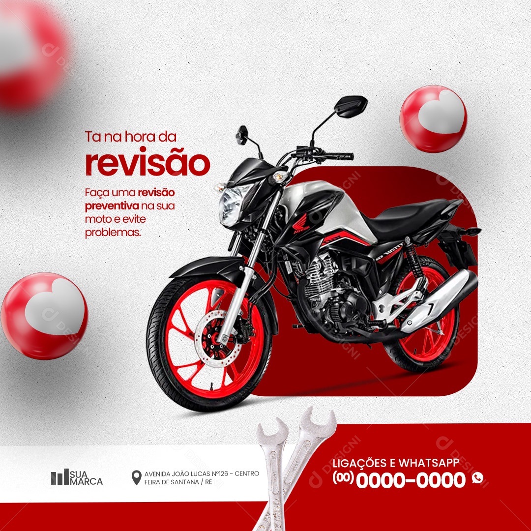 Oficina Mecânica Ta na Hora da Revisão Faça uma Revisão Preventiva na sua Moto Social Media PSD Editável