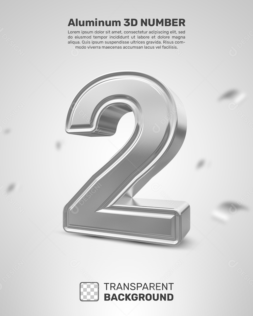 Número 3D 2 Prata Para Composição PSD