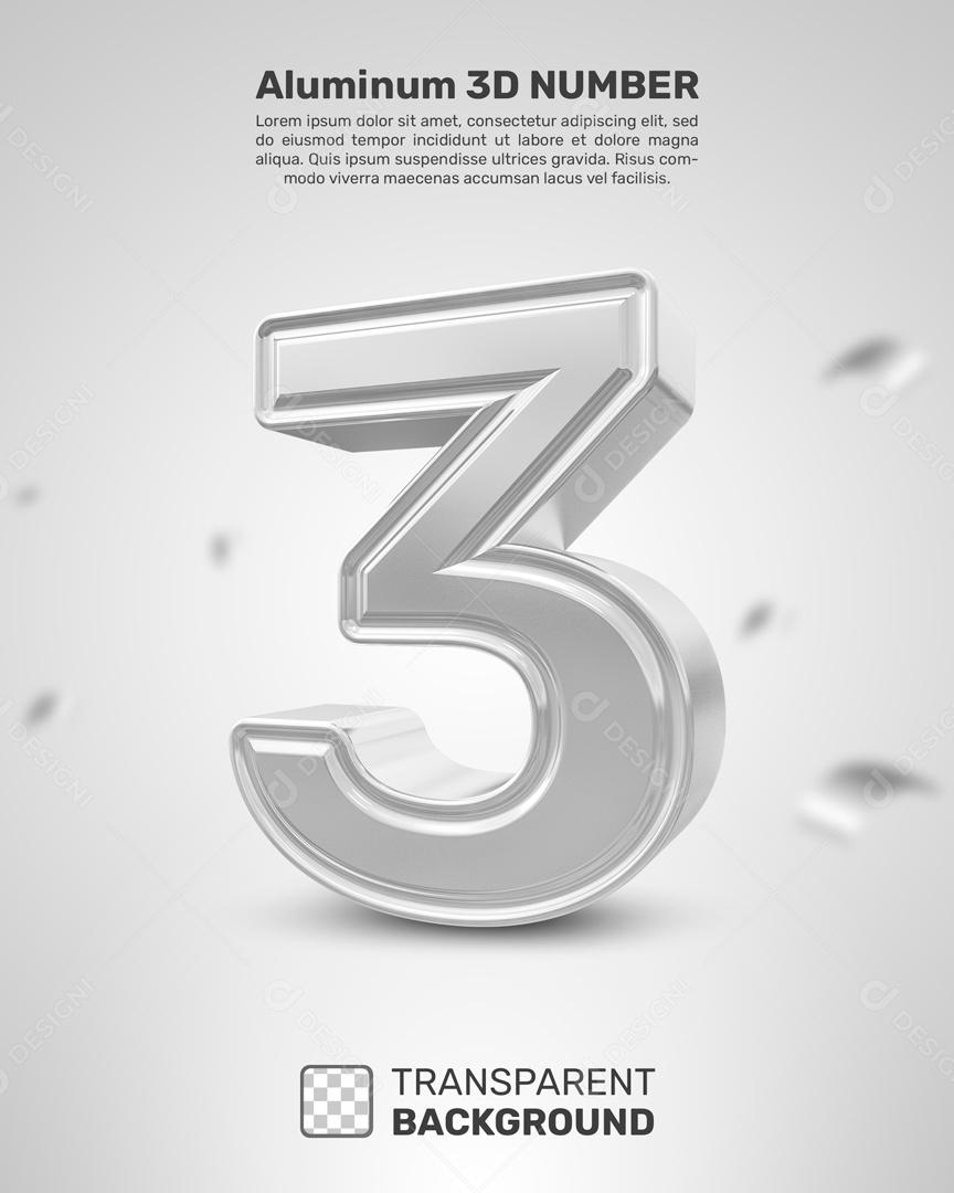 Número 3D 3 Prata Para Composição PSD