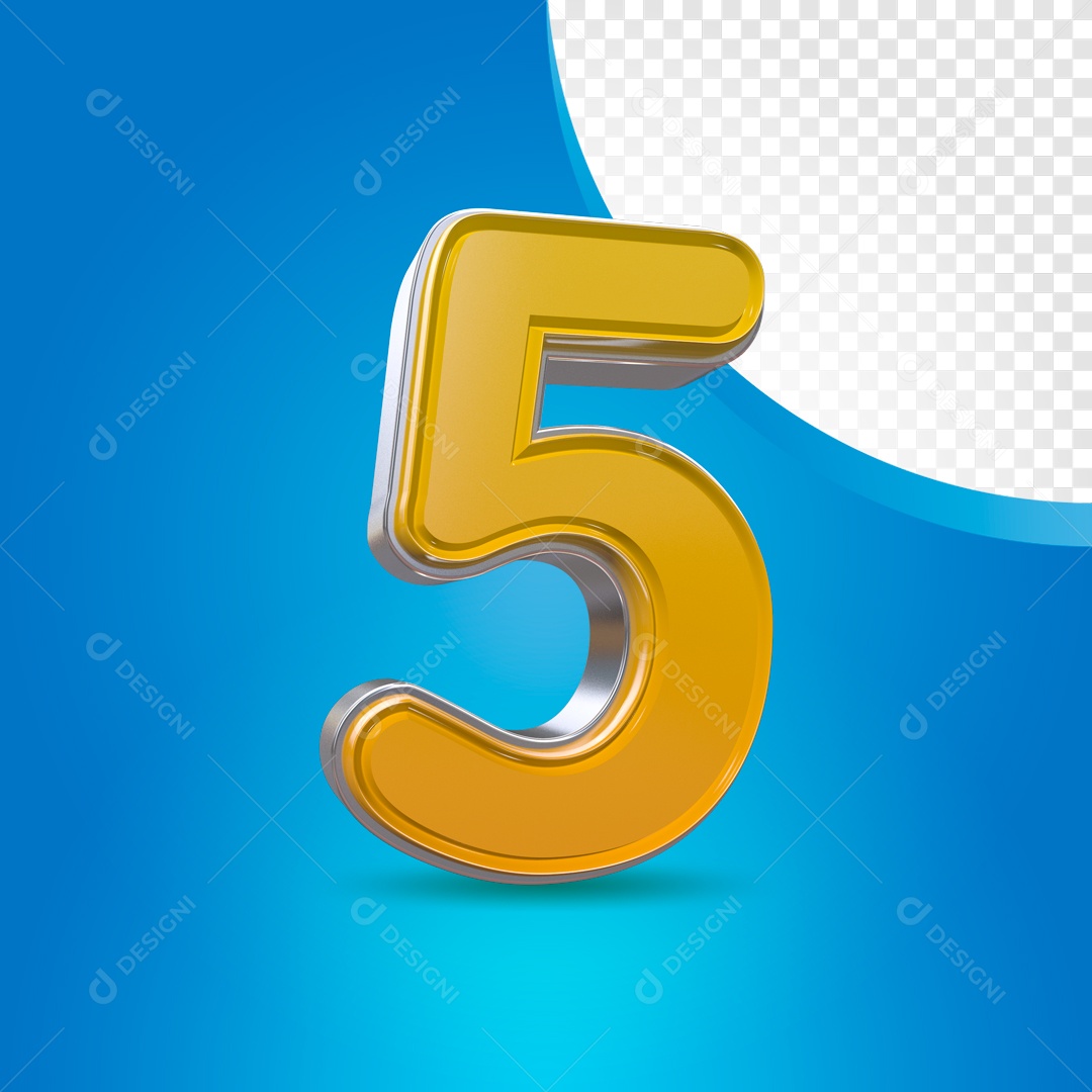Número 3D 5 Dourado Para Composição PSD