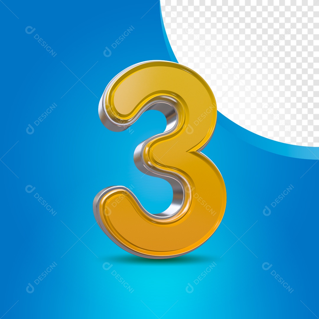 Número 3D 3 Dourado Para Composição PSD