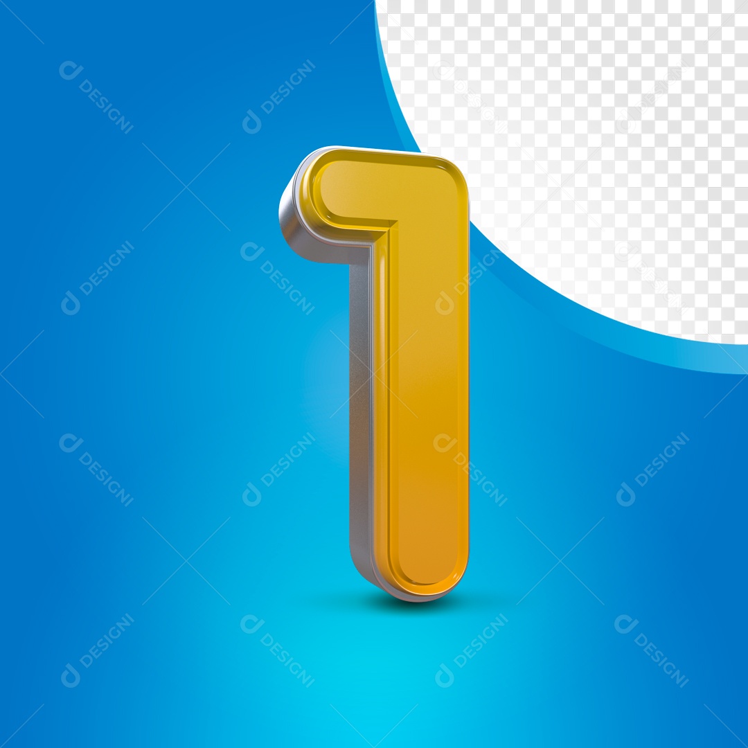 Golden 3D Number 1 For PSD Composition