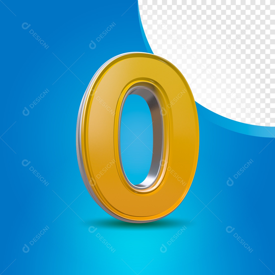 Número 3D 0 Dourado Para Composição PSD