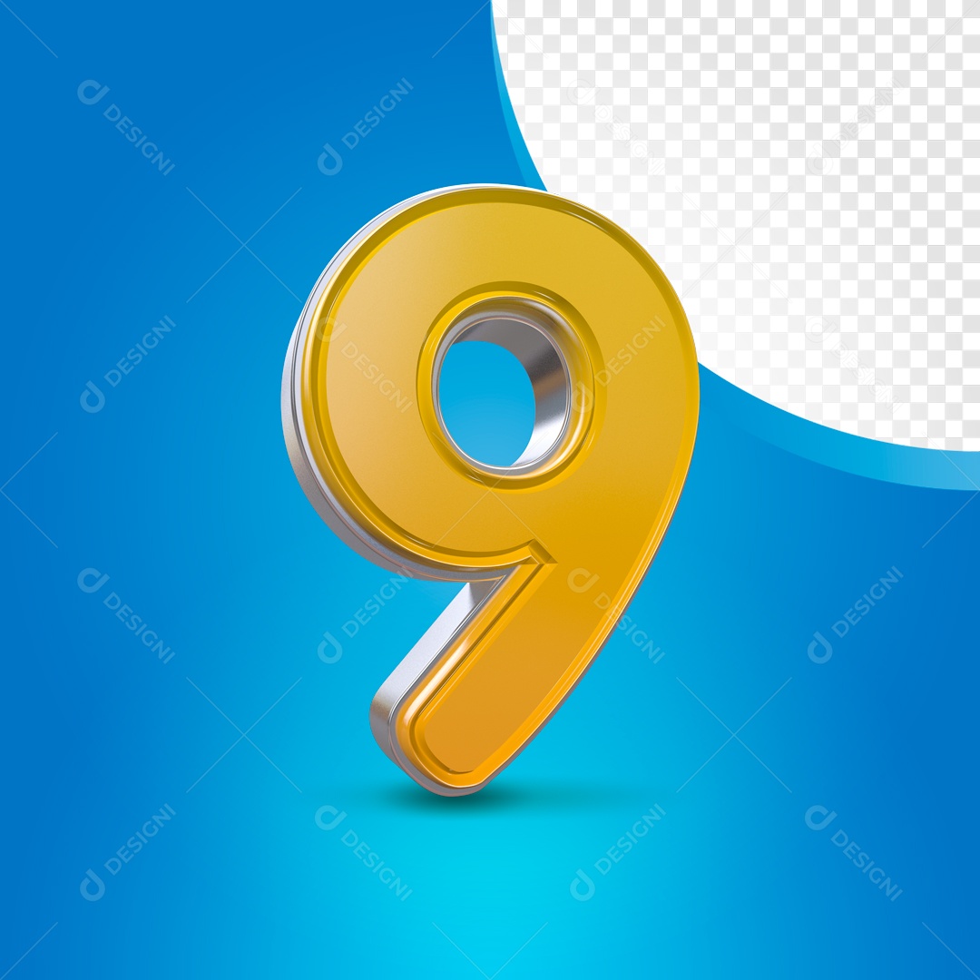 Número 3D 9 Dourado Para Composição PSD