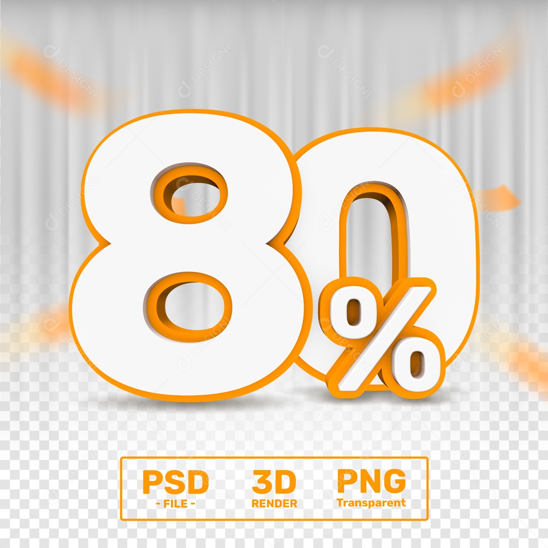 Número 3D 80% Porcento Para Composição PSD