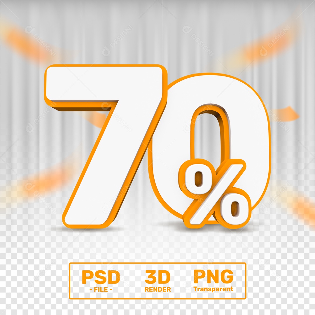 Número 3D 70% Porcento Para Composição PSD
