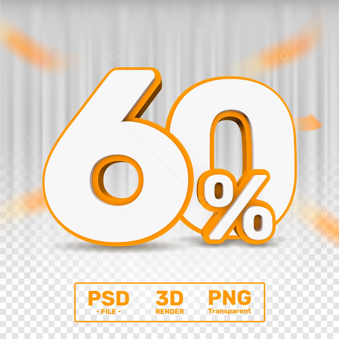 Número 3D 60% Porcento Para Composição PSD