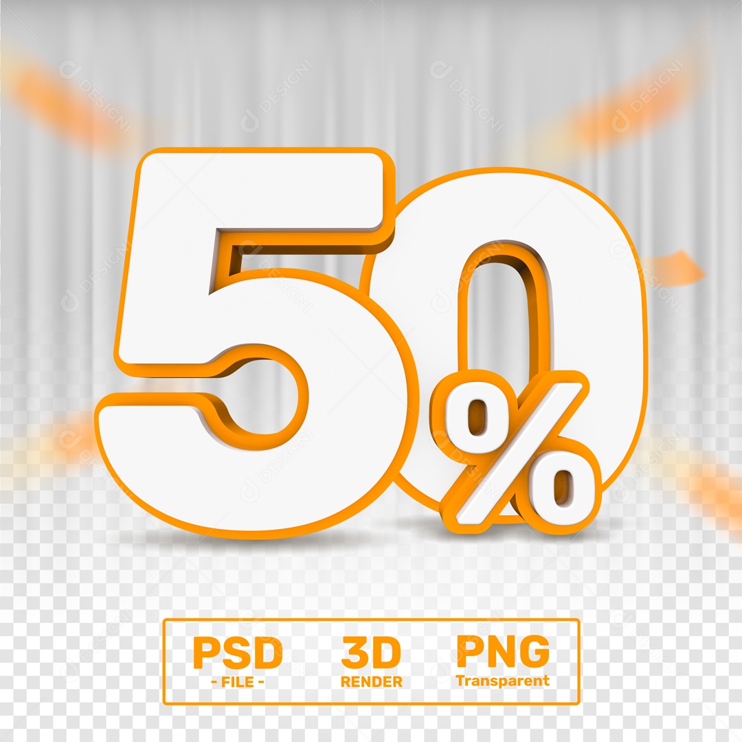 Número 3D 50% Porcento Para Composição PSD