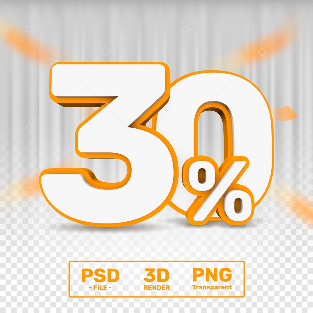 Número 3D 30% Porcento Para Composição PSD