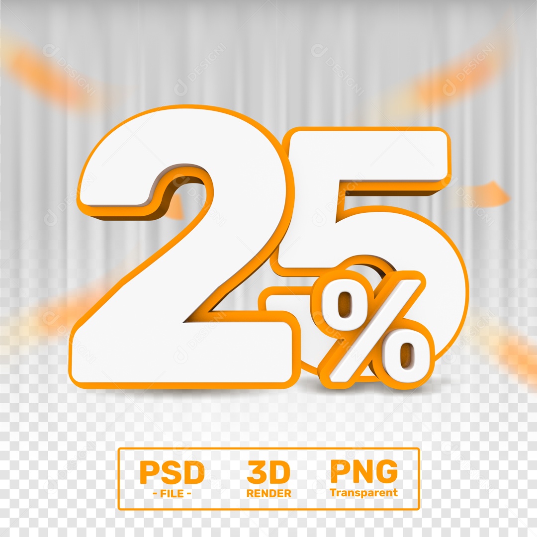 Número 3D 25% Porcento Para Composição PSD