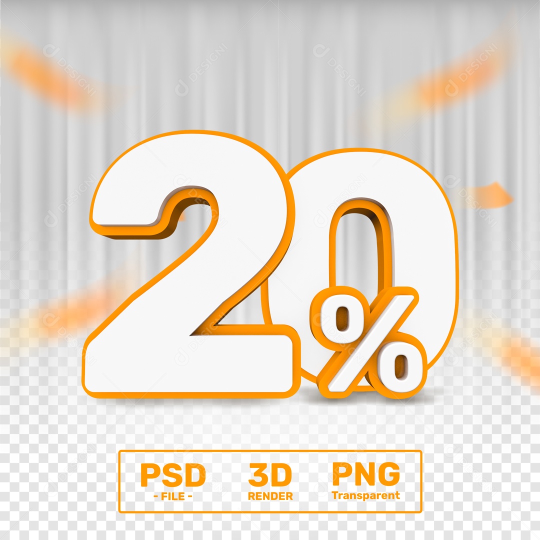 Número 3D 20% Porcento Para Composição PSD