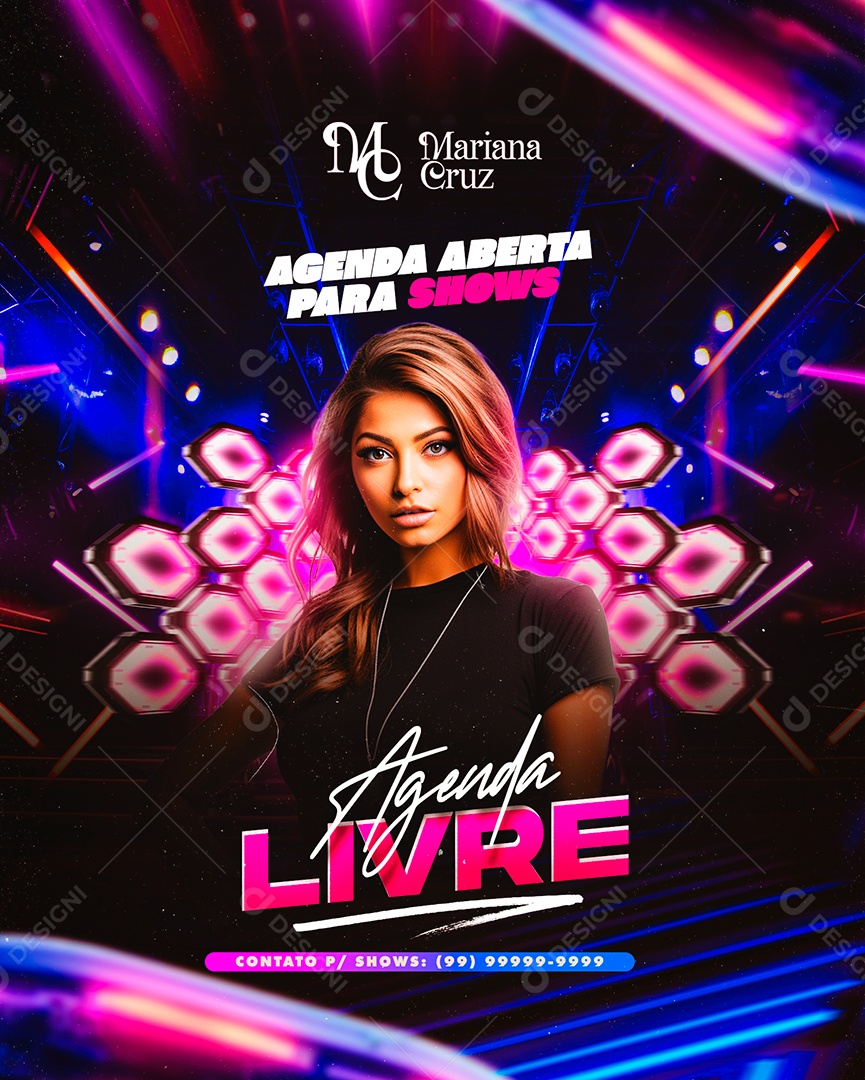 Flyer Agenda Aberta para Shows Mariana Cruz Agenda Livre Social Media PSD Editável