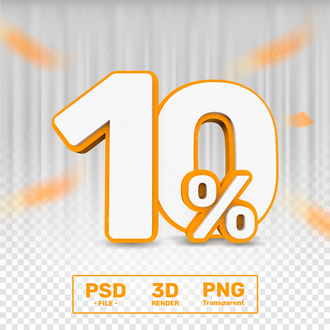 Número 3D 10% Porcento Para Composição PSD