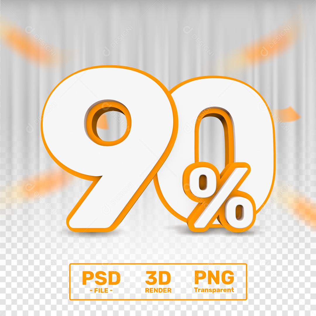 Número 3D 90% Porcento Para Composição PSD