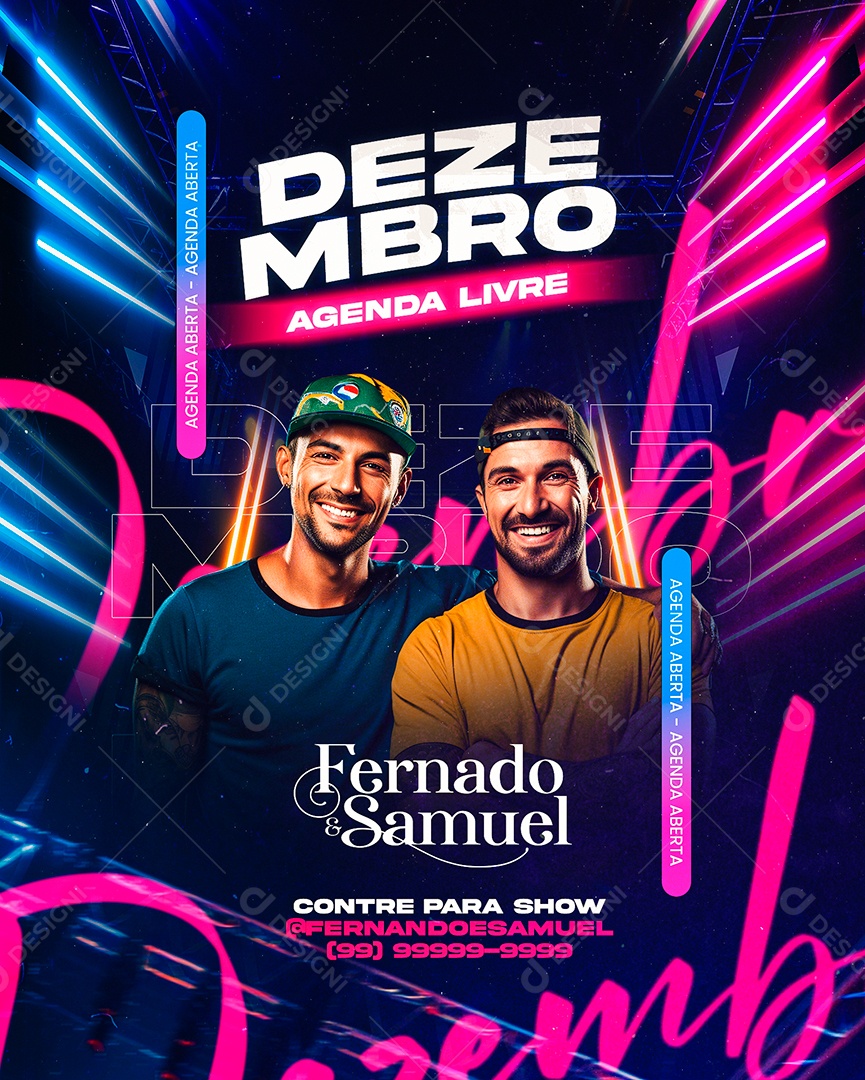 Flyer Dezembro Agenda Livre Fernado & Samuel Contrate para Show Social Media PSD Editável