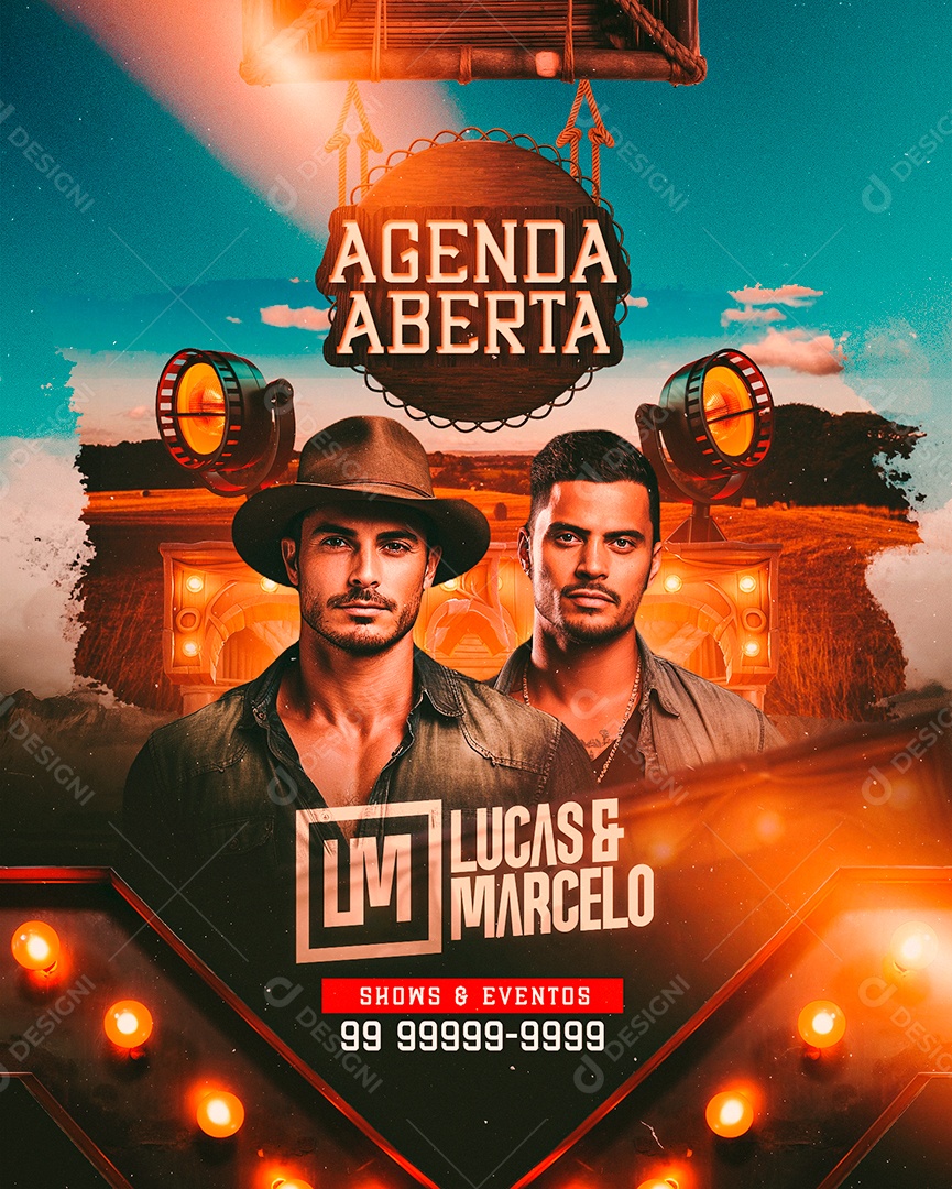 Flyer Agenda Aberta Lucas & Marcelo Shows & Eventos Social Media PSD Editável