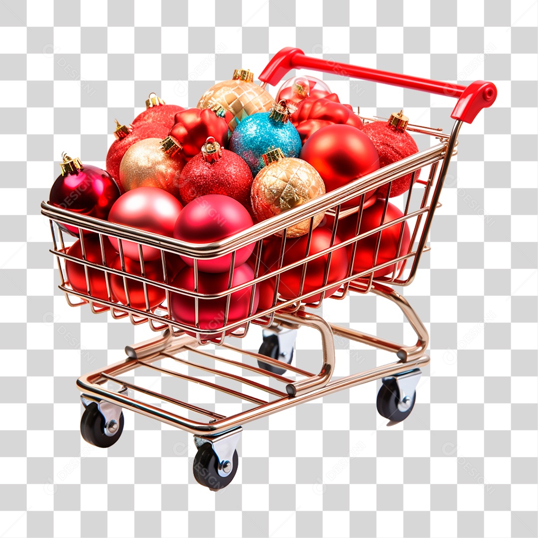Carrinho com Bolas de Enfeites Natalinos PNG Transparente