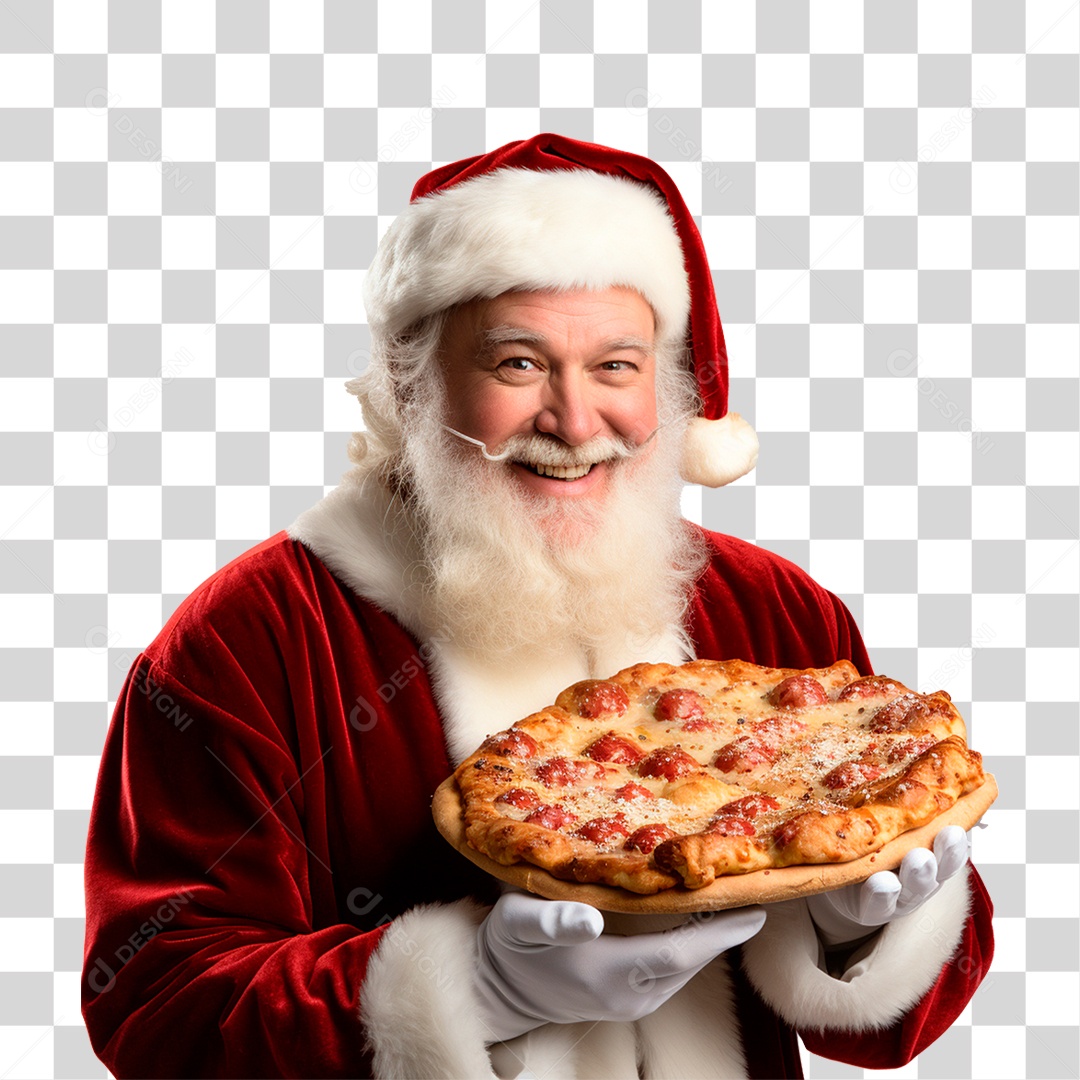 Papai Noel Segurando Uma Pizza PNG Transparente