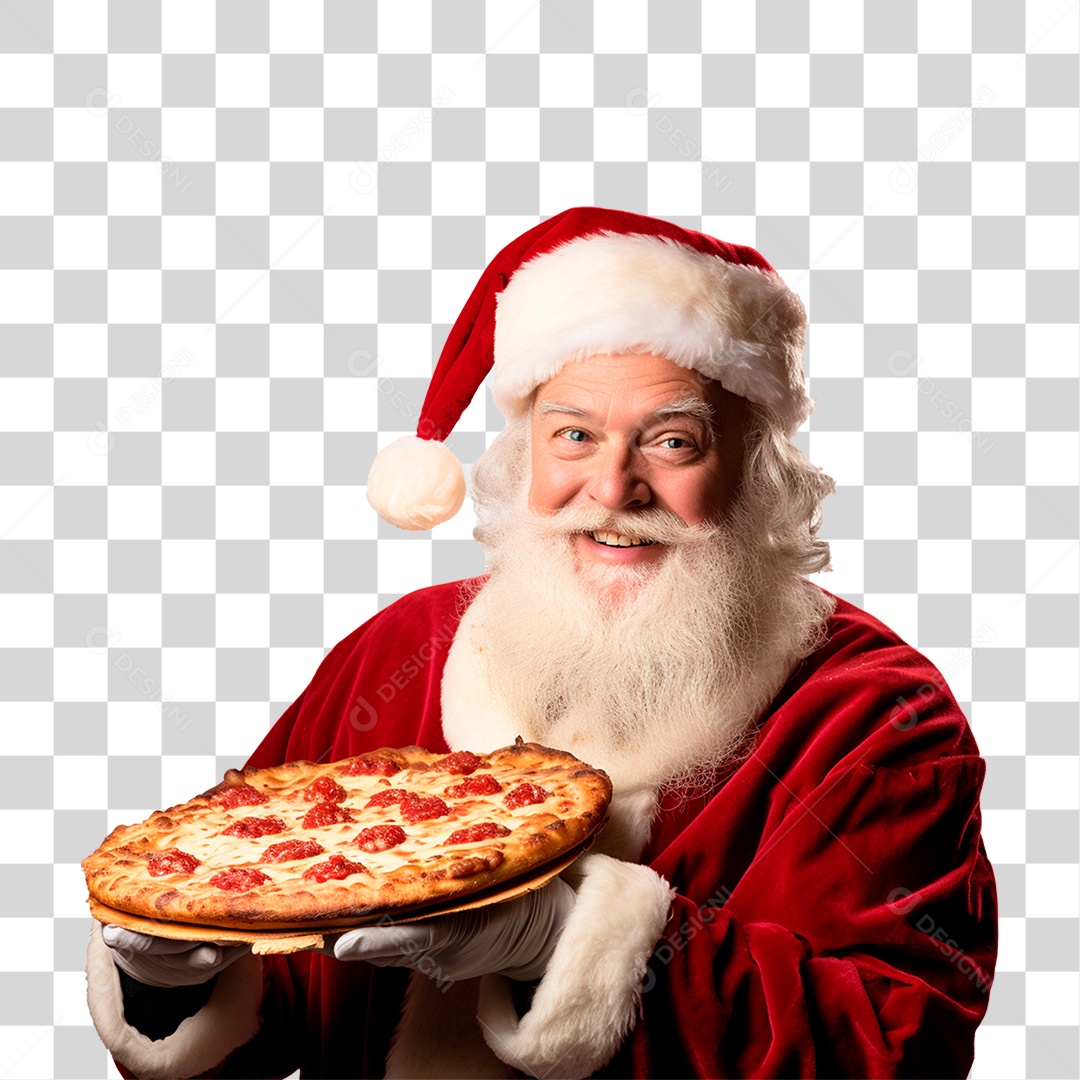 Papai Noel Segurando Uma Pizza PNG Transparente