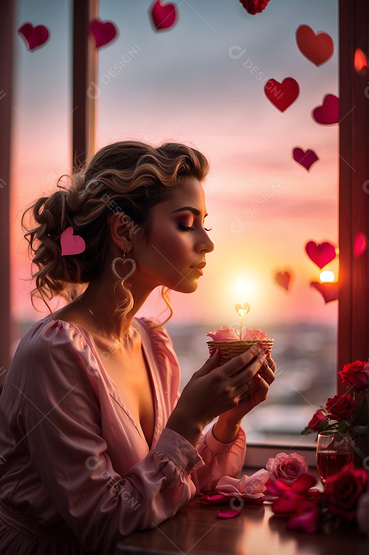 Dia dos namorados linda mulher com fundo de amor para mídias sociais IA generativa