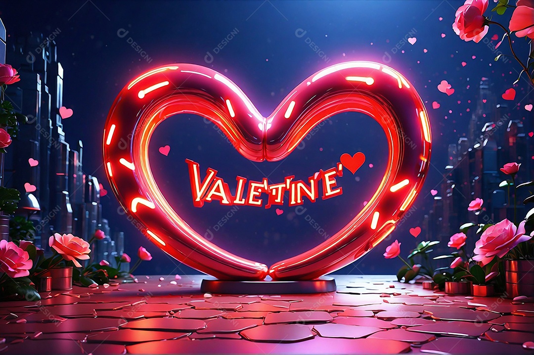 Dia namorados neon grande coração com espaço para texto IA generativa