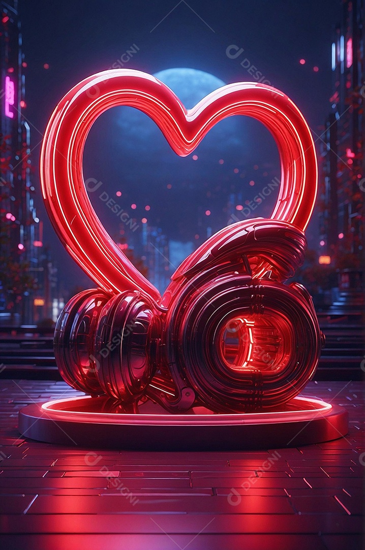 Dia namorados neon grande coração com espaço para texto IA generativa