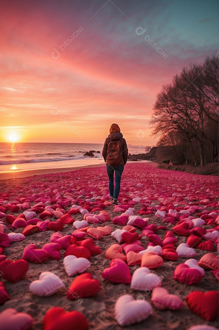 Dia dos namorados linda mulher com fundo de amor para mídias sociais IA generativa