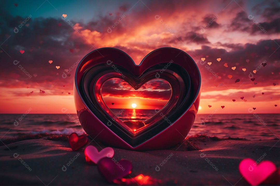 Dia namorados neon grande coração com espaço para texto IA generativa
