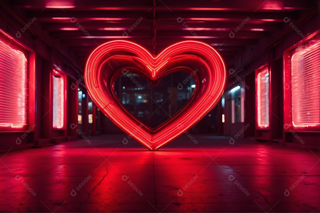 Dia namorados neon grande coração com espaço para texto IA generativa