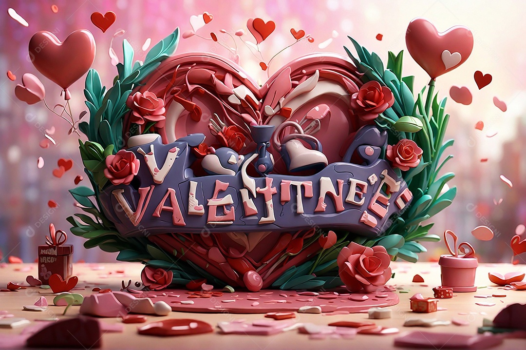 Dia namorados neon grande coração com espaço para texto IA generativa