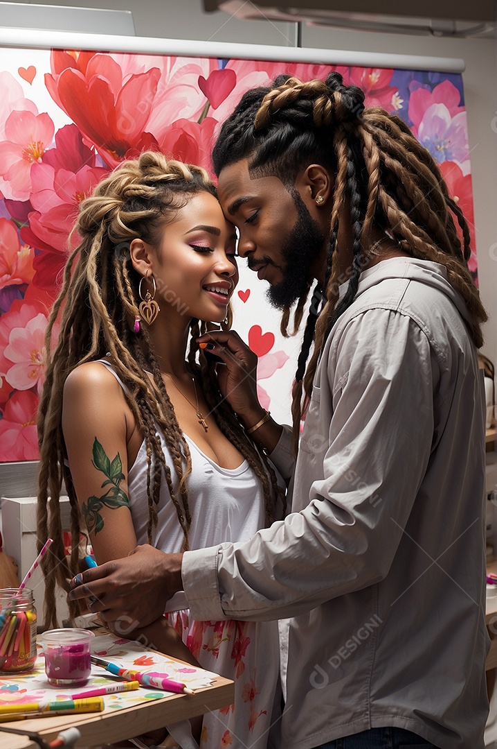 Dia dos Namorados lindos casais de dreadlocks pintando juntos