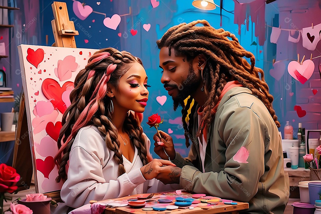 Dia dos Namorados lindos casais de dreadlocks pintando juntos