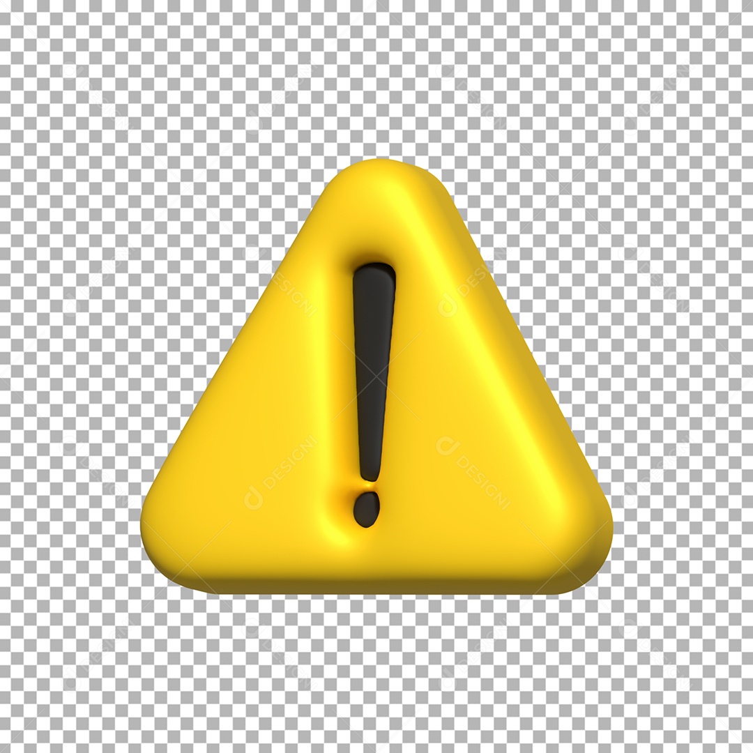 Ícone de Alerta Elemento 3D Amarelo Preto para Composição PSD