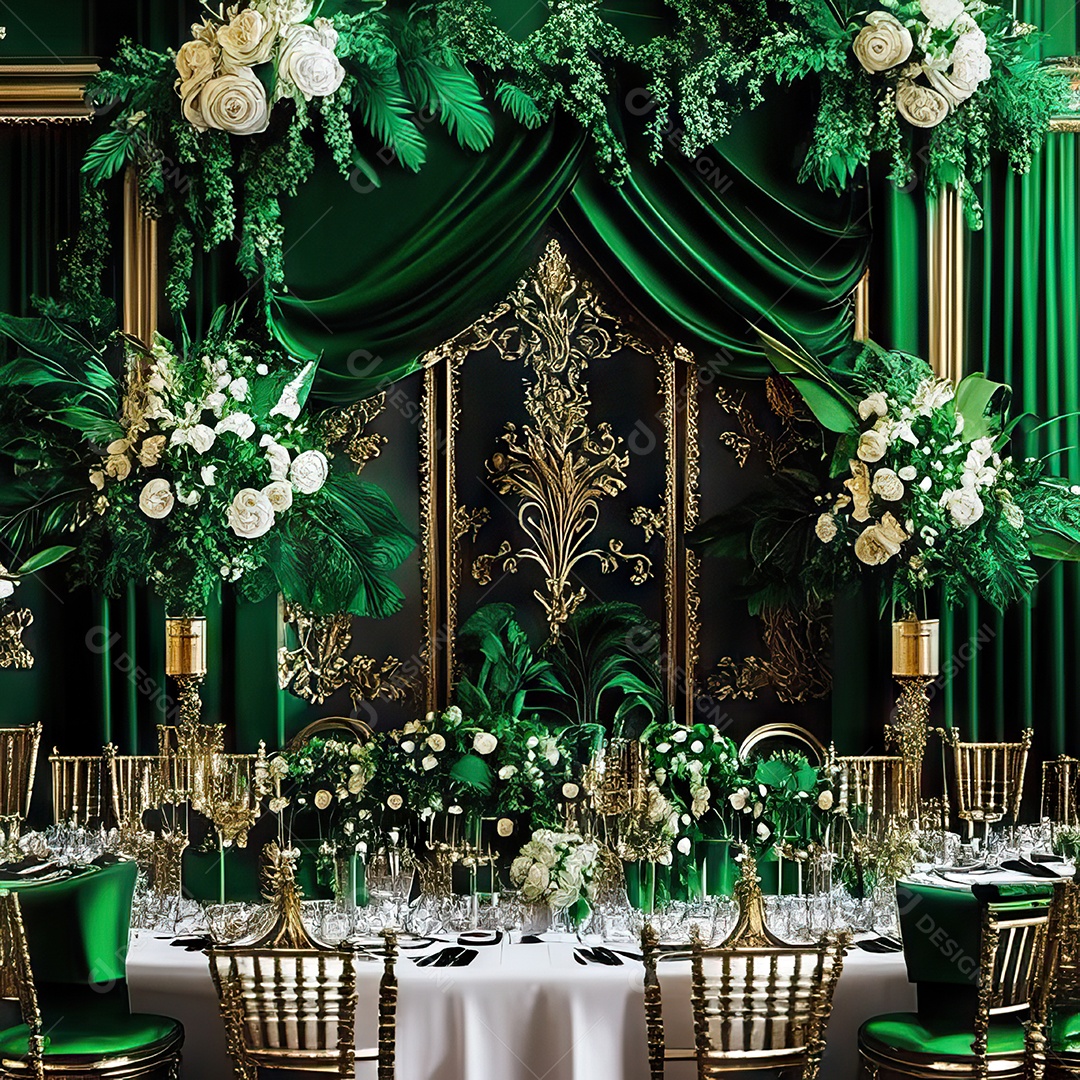 Cenário de casamento cadeiras almofadadas