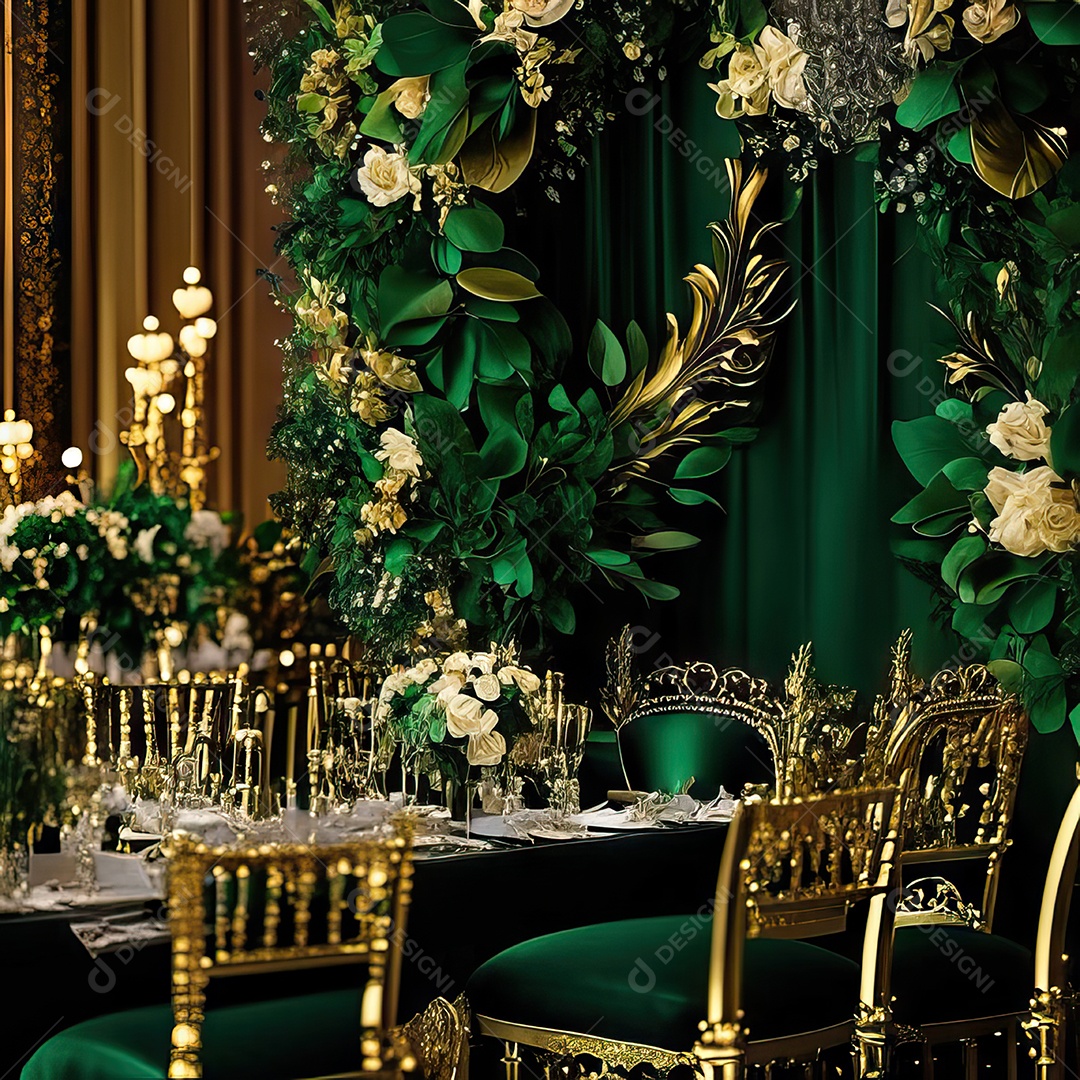 Cenário de casamento cadeiras almofadadas