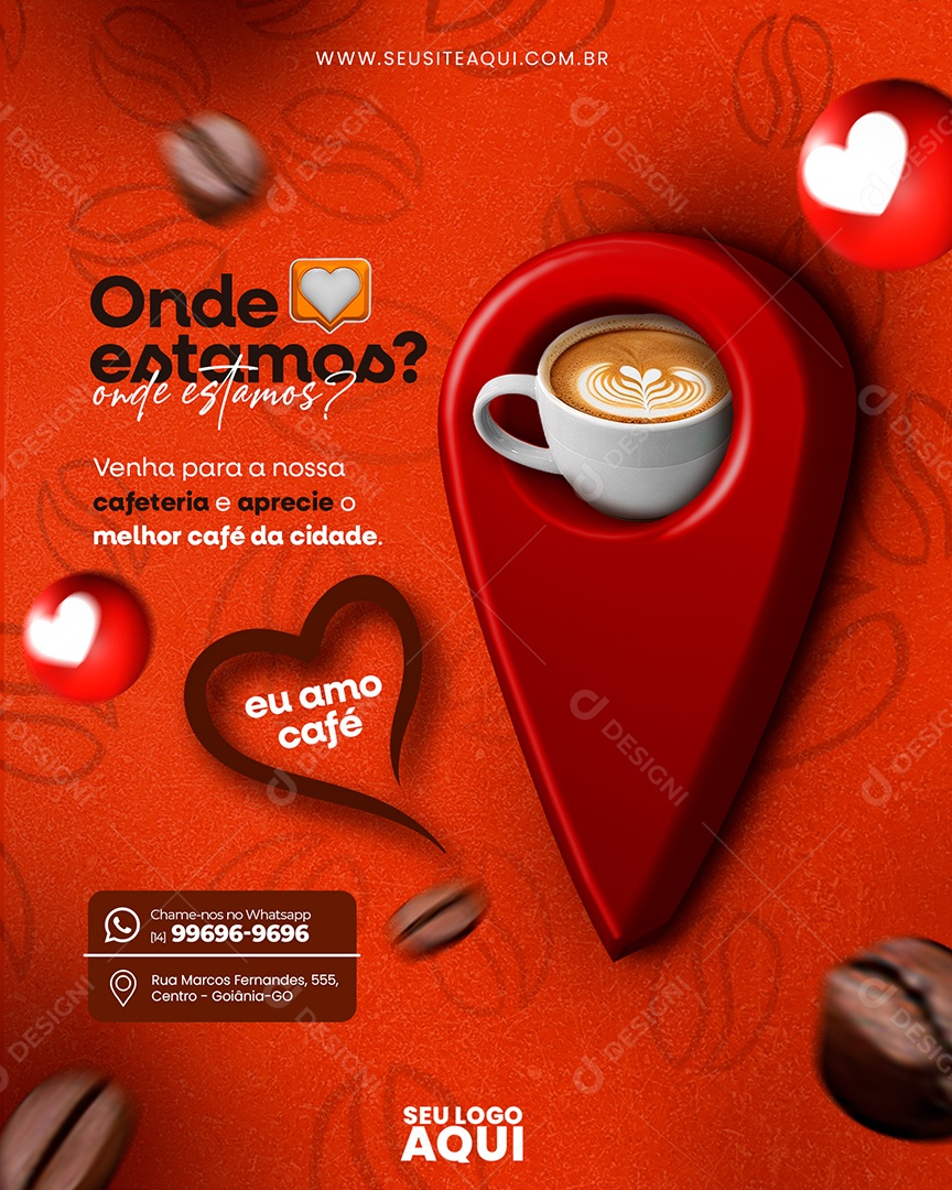 Social Media Cafeteria Onde Estamos Venha para a Nossa Cafeteria e Aprecie o Melhor Café da Cidade PSD Editável