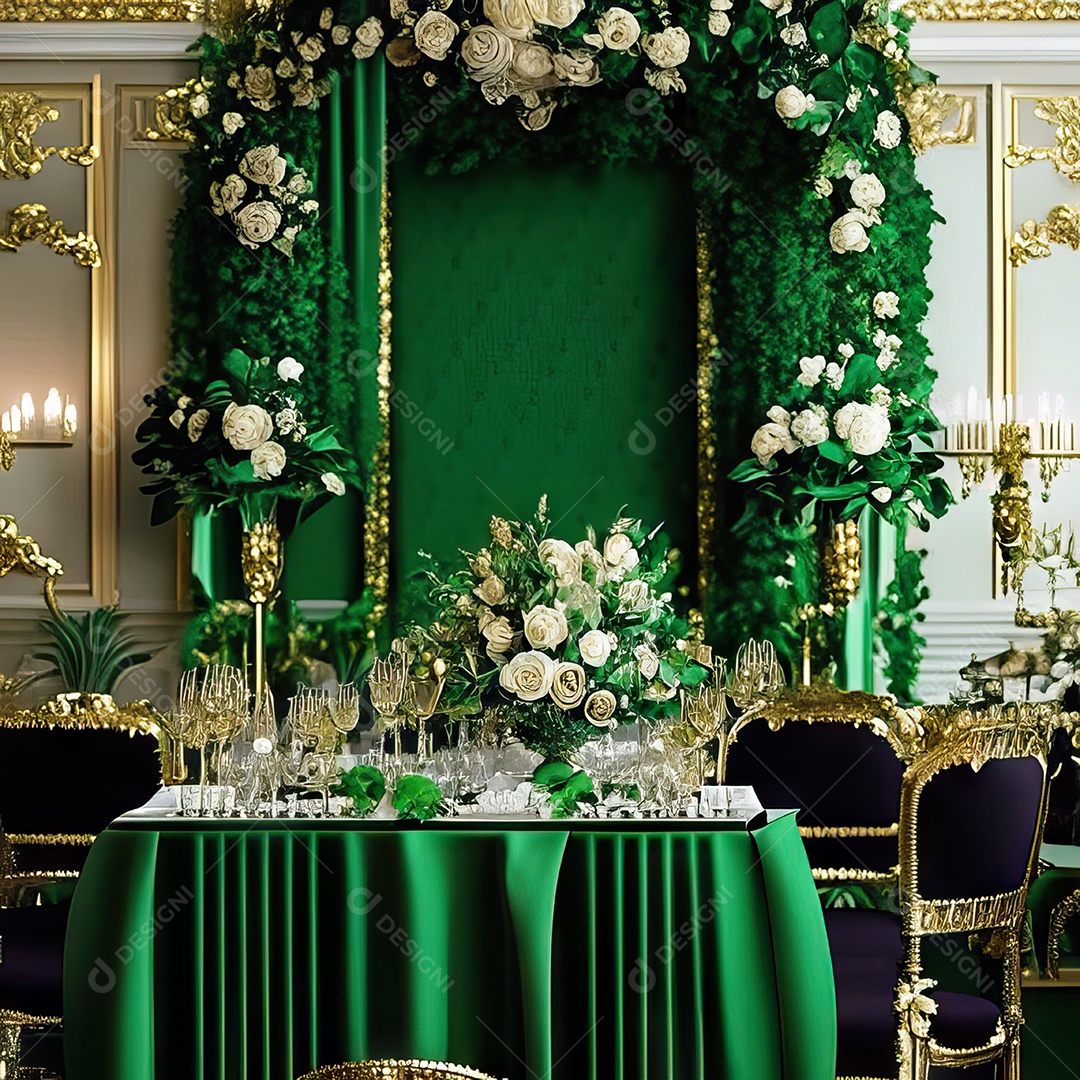 Cenário de casamento cadeiras almofadadas