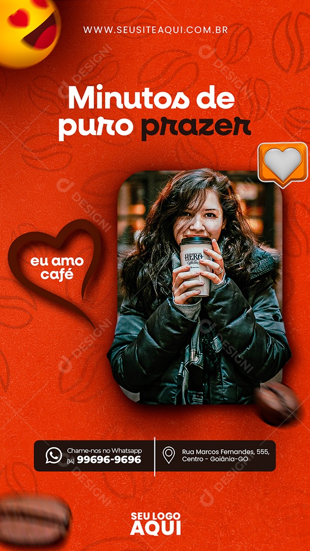 Story Cafeteria Minutos de Puro Prazer Eu Amo Café Social Media PSD Editável