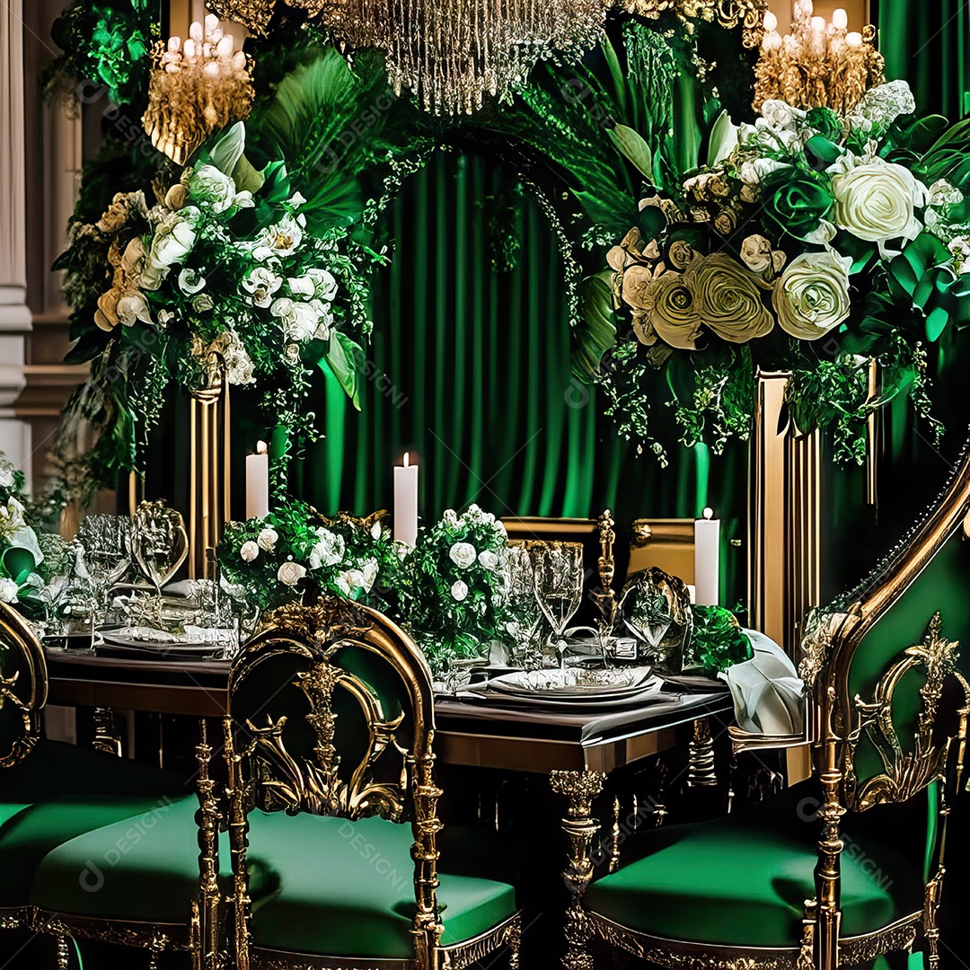 Cenário de casamento cadeiras almofadadas