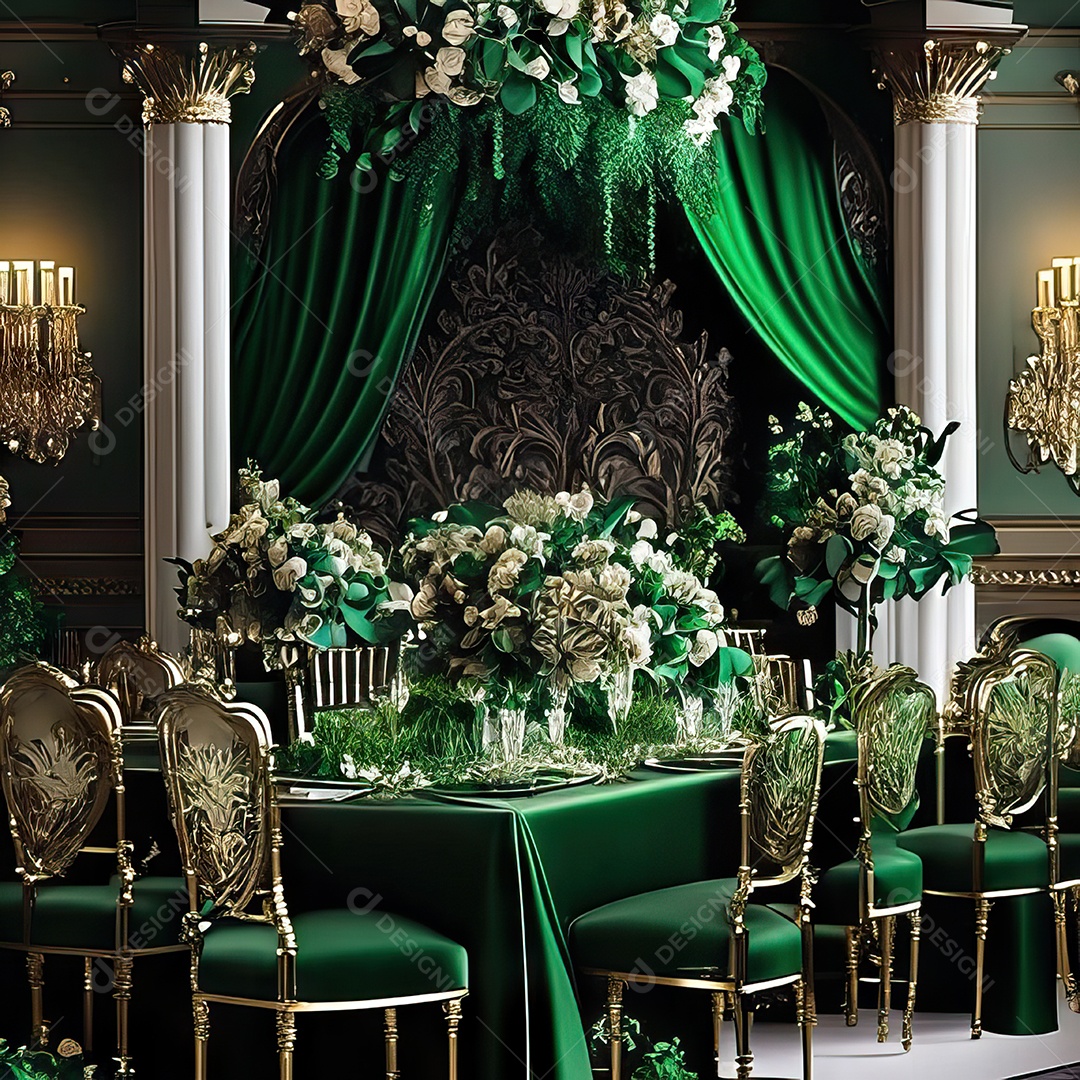 Cenário de casamento cadeiras almofadadas