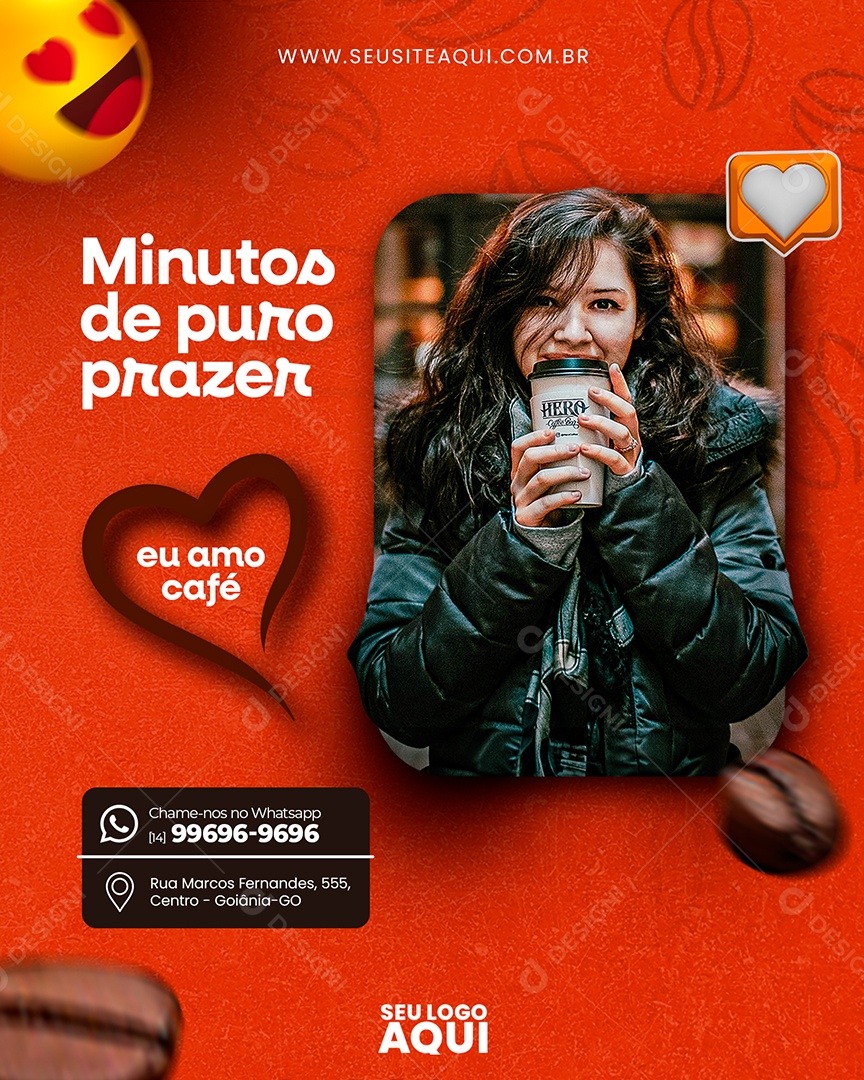 Social Media Cafeteria Minutos de Puro Prazer Eu Amo Café PSD Editável